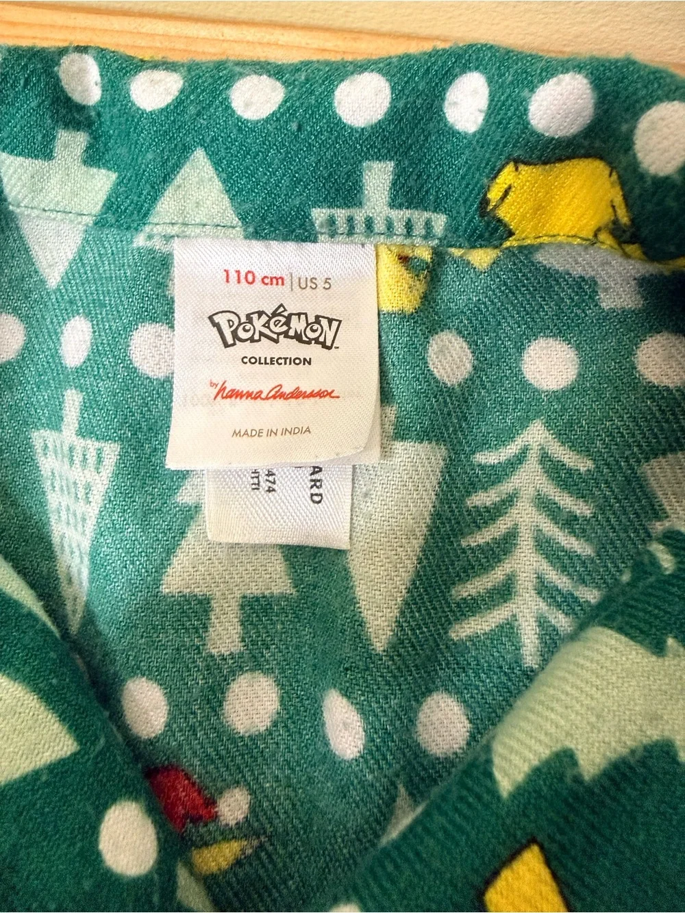 Hanna Andersson Flannel Pokémon Holiday Pajama Set Pikachu Trees Green Christmas